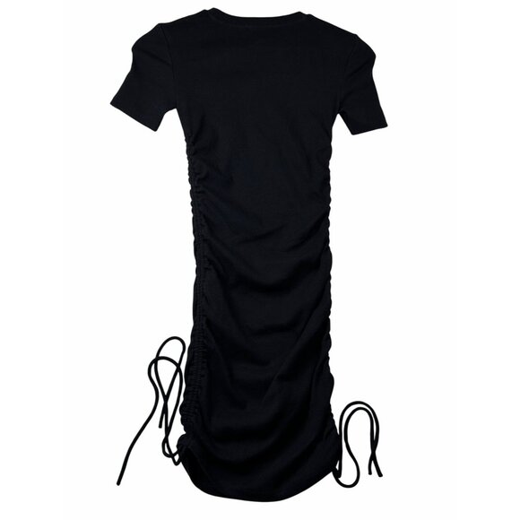 Zara Womens Ruched Mini Dress Black Size S Short-Sleeve Coquette Streetwear NWT - Picture 4 of 12